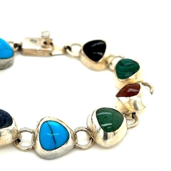 925 Mexican Multicolored Stones Bracelet - Picture 2 of 6
